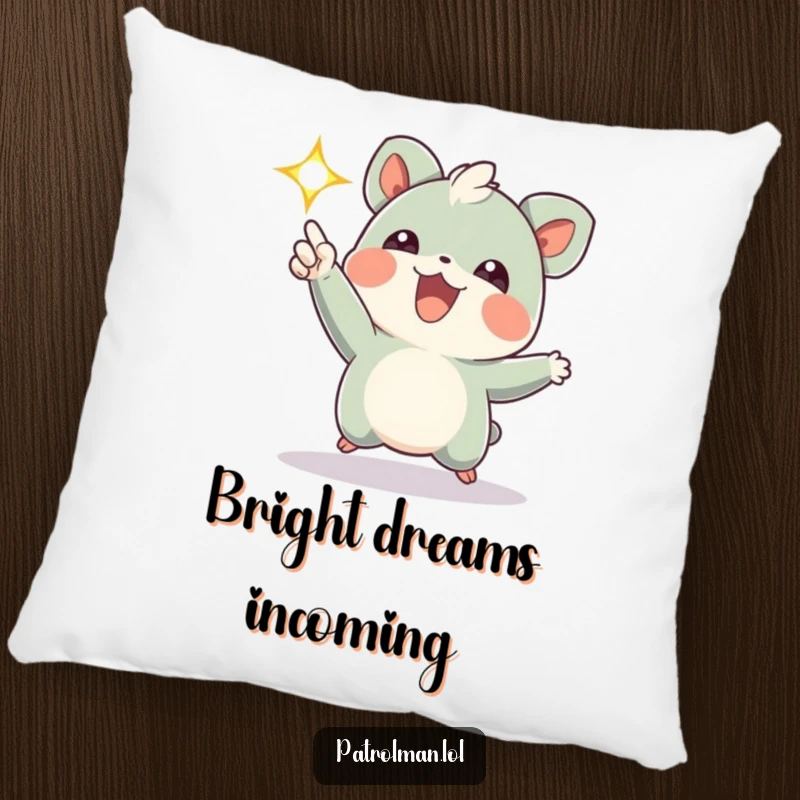 Funny pillow showcasing an animated creature beaming a bright, flashing light, providing comfort and a humorous visual accent.
