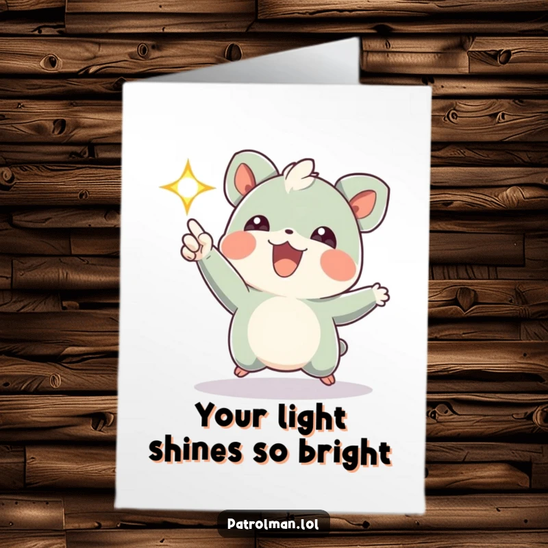Funny Free Printable Thank You Card featuring a creature pointing a bright, flashing light. A cheerful and downloadable thank you.